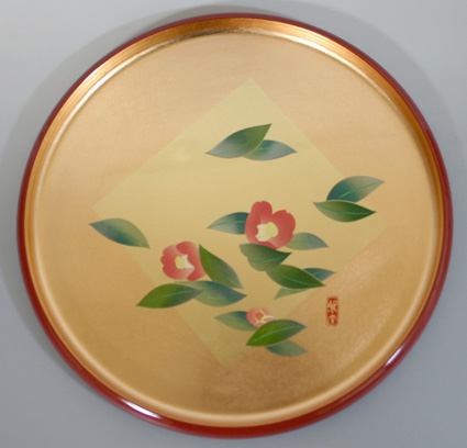 Round camelia flower lacquered tray