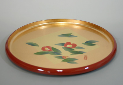 Round camelia flower lacquered tray