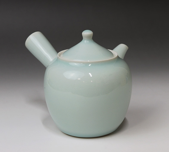 Banko teapot - Celadon teapot kyusu teapot by Shimizu Jun