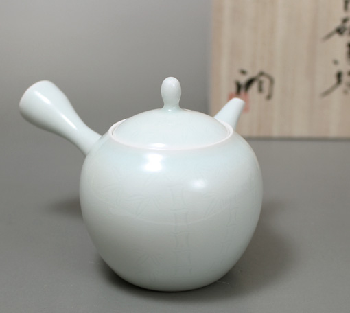 Banko teapot - Celadon teapot kyusu teapot by Shimizu Jun