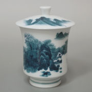 Sansui lidded yunomi from Hataman kiln