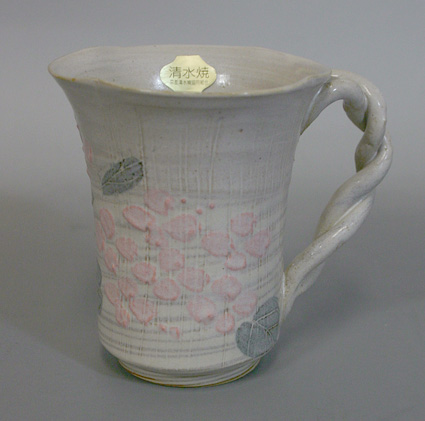 Japanese pottery/Kyoto ware -hydrangea mug from Bunsen kiln