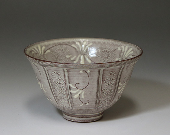 Kyoto ware-Sepia mishima yunomi cup from Touraku kiln