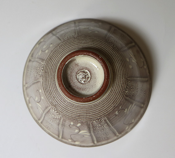 Kyoto ware-Sepia mishima yunomi cup from Touraku kiln