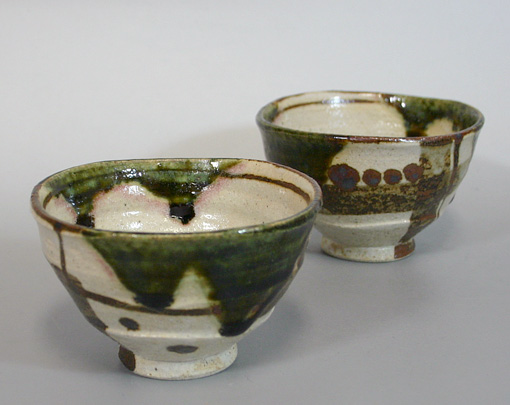 Japanese pottery - oribe tea cups