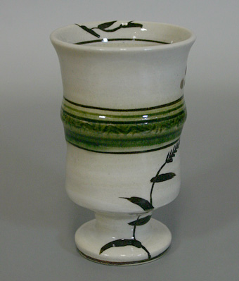 Japanese pottery -Oribe footed sake cup by Tanaka Motohiko