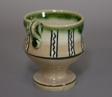 Japanese pottery -Oribe footed sake cup by Tanaka Motohiko