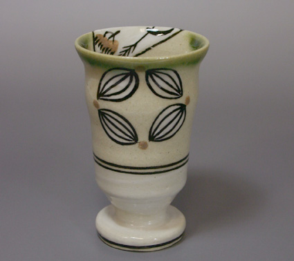 Japanese pottery -Oribe footed sake cup by Tanaka Motohiko