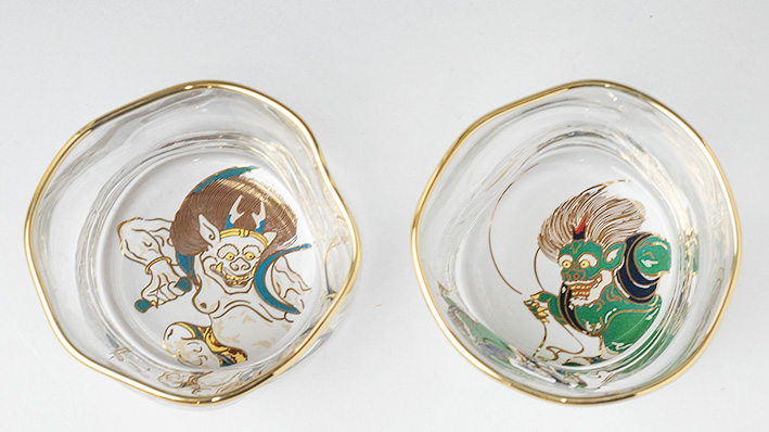 Fujin & Raijin Sake Glass (guinomi) Pair - inside view